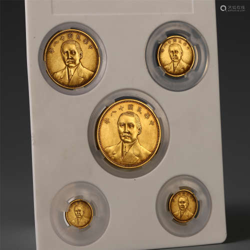 A SET OF FIVE CHINESE PURE GOLD COINS
