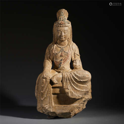 CHINESE STONE SEATED GUANYIN TANG DYNASTY PROVENANCE: FROM THE COLLECTION OF CHRISTINE LATTY (1899-1981)