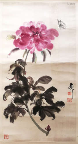 CHINESE SCROLL PAINTING OF BUTTERFLY AND FLOWER BY SHI ZHILIU PROVENANCE: FROM THE COLLECTION OF CHRISTINE LATTY (1899-1981)