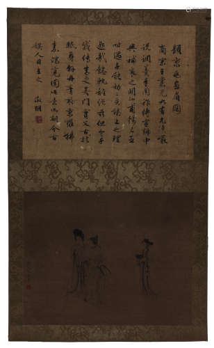 CHINESE SCROLL PAINTING OF BEAUTY WITH CALLIGRAPHY BY WEN ZHENGMING PROVENANCE: FROM THE COLLECTION OF CHRISTINE LATTY (1899-1981)