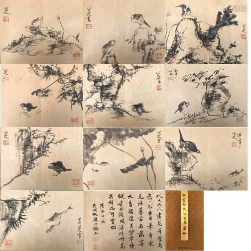 TEN PAGES OF CHINESE ALBUM PAINTING OF BIRD ON ROCK BY BADASHANREN PROVENANCE: FROM THE COLLECTION OF CHRISTINE LATTY (1899-1981)