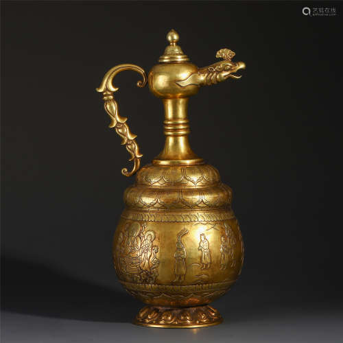 CHINESE GILT BRONZE PHOENIX MOUTH HANDLED KETTLE QING DYNASTY PROVENANCE: FROM THE COLLECTION OF CHRISTINE LATTY (1899-1981)