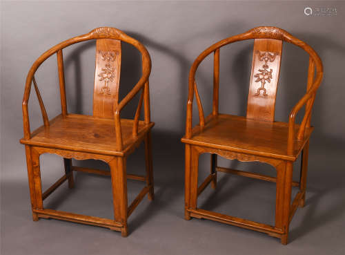 PAIR OF CHINESE HARDWOOD HUANGHUALI ARM CHAIRS