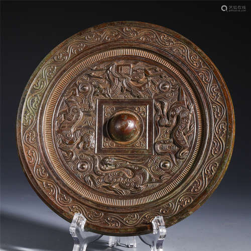 CHINESE BRONZE FOUR BEAST ROUND MIRROR