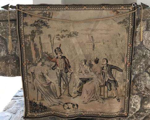 Antique Tapestry w Tassel & Display Pole