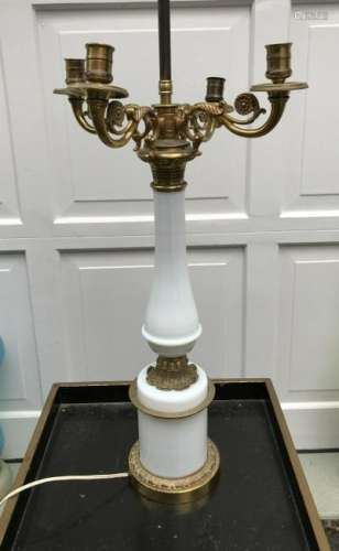 Vintage White Opaline Glass Candelabra Lamp