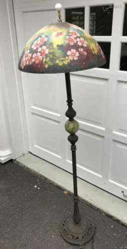 Floor Lamp W Hand Painted Floral Motif Shade
