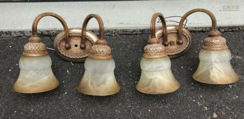 Pair of Faux Alabaster Double Arm Wall Sconces