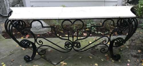 Vintage Wrought Iron Console Table Travertine Top