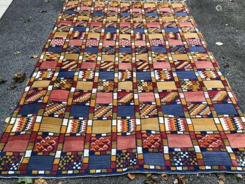 Vintage Hand Woven Blue & Yellow Carpet / Tapestry
