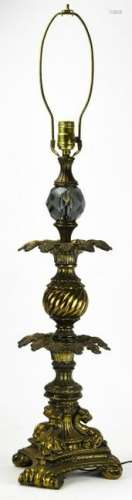 Rococo Style Bronze Tone Ormolu + Topaz Glass Lamp