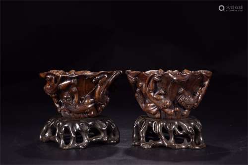 A Pair of Chinese Carved Bamboo Cups