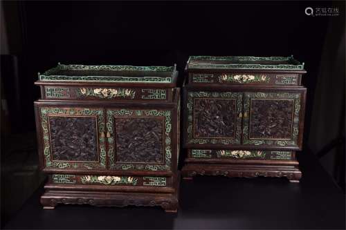 A Pair of Chinese Carved Zitan Boxes