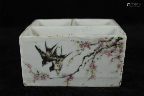 A Chinese Famille-Rose Porcelain Square Brush Washer
