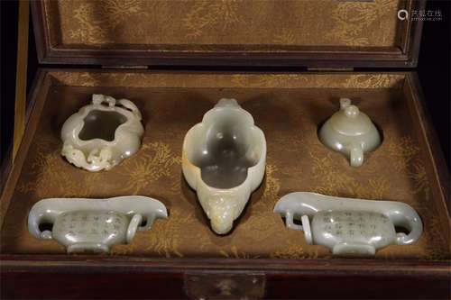 A Set of Chinese Carved Jade Tea Set