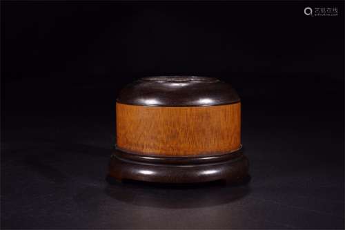 A Chinese Carved Bamboo Incense Burner with Jade and Zitan Inlaid