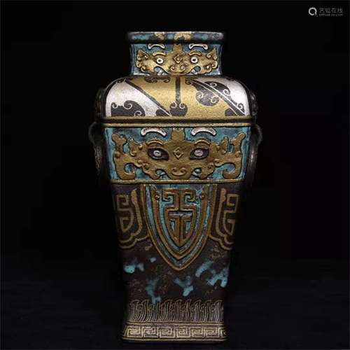 A Chinese Brown Glazed Porcelain Square Vase