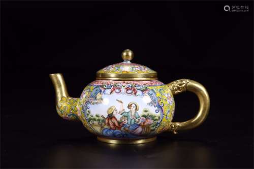 A Chinese Enamel Glazed Bronze Tea Pot