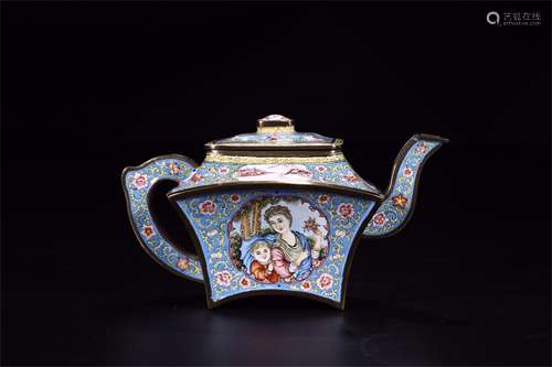 A Chinese Enamel Glazed Bronze Tea Pot