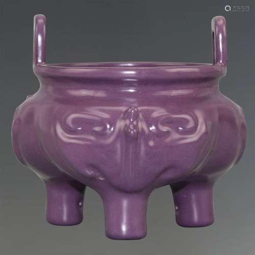 A Chinese Purple Glazed Porcelain Incense Burner