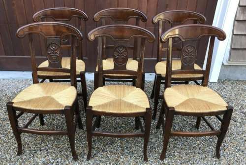 6 French Country Provencal Rush Seat Dining Chairs