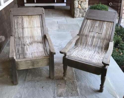 Pair Teak & Bamboo Plantation Style Chairs