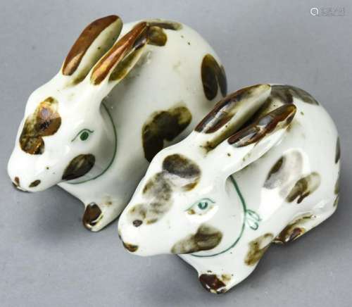 Pair Chinese Porcelain Rabbit Statues