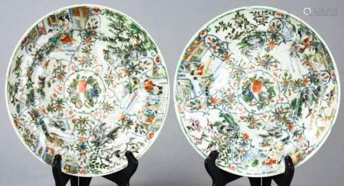 Pair Chinese Famille Verte Porcelain Plates