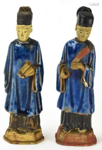 Pair Chinese Glazed Stoneware Mud Men Figures