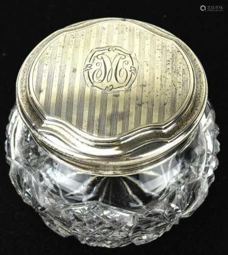 Antique Art Deco Sterling & Cut Crystal Vanity Jar