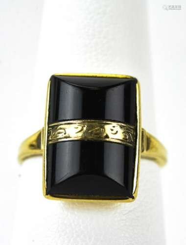 Antique 10kt Yellow Gold & Onyx Art Deco Ring
