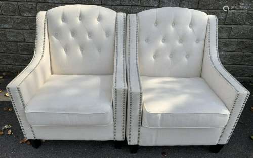 Pair Contemporary Upholstered Arm Chairs