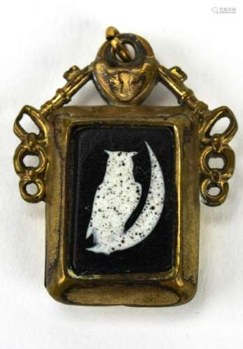 Antique 19th C Owl & Crescent Moon Pendant