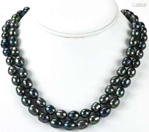 Pair Baroque Tahitian Pearl Hand Knotted Necklaces