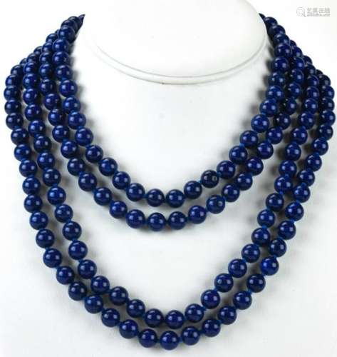 Pair of Hand Knotted Lapis Lazuli Bead Necklaces