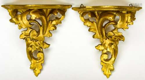 Pair Italian Florentine Style Gilt Wall Brackets