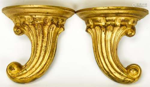 Pair Italian Baroque Style Gilt Wall Brackets