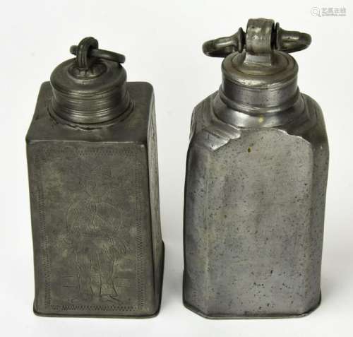2 Antique 18th C Pewter Tea Caddies