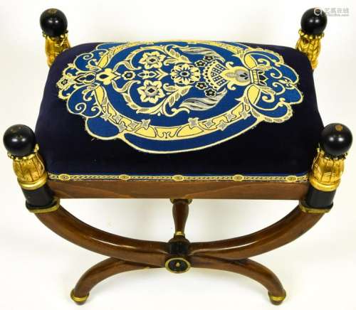 Italian Baroque Style Blue Velvet / Tapestry Bench