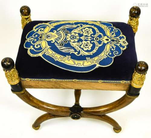 Italian Baroque Style Blue Velvet / Tapestry Bench