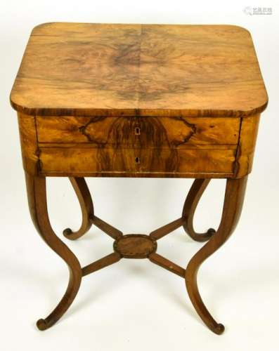 Antique Biedermeier Burled Wood Sewing Table
