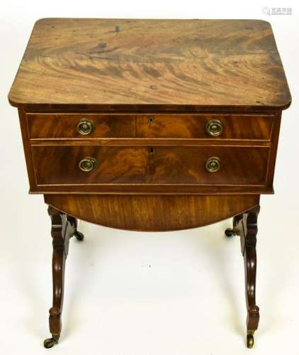 Antique Burled Wood Chippendale Style Sewing Table