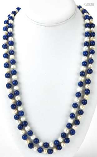 Hand Knotted Lapis & Baroque Pearl Necklace Strand