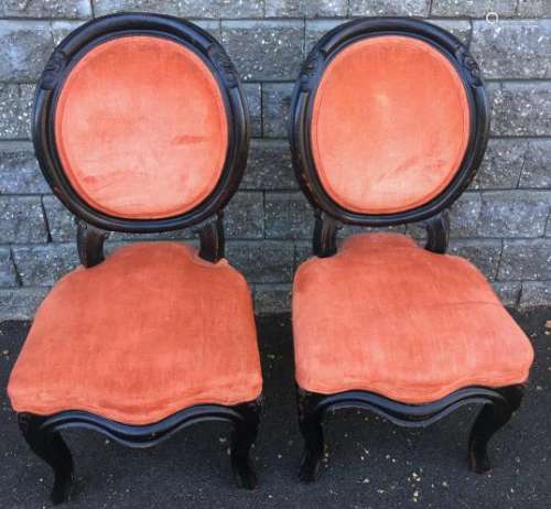 Pair Victorian Style Upholstered Boudoir Chairs