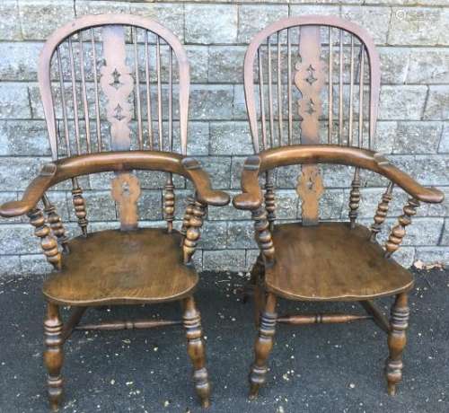 Pair Country Style Spindle Arm Chairs