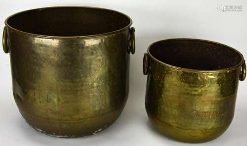 Pair Matching Hammered Copper Pots Handles