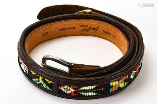 Pair Indian Beaded and Embossed Leather Belts