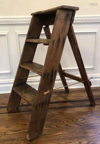 Antique Pine Hand Made Folding Library Ladder