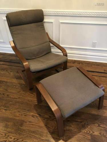 Bent Wood Cushioned Arm Chair and Ottoman