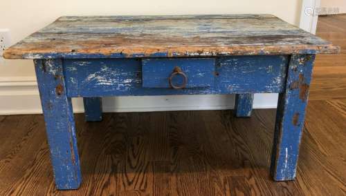 Artisan Made Pine Painted Rustic Blue Side Table